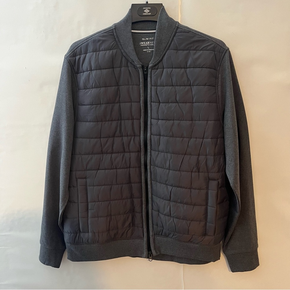 Men’s Kenneth Cole Gray Quilted Puffer Jacket with Stand-Up Collar Size L